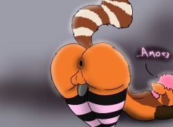 1boy anthro ass_focus big_thighs blush chastity_cage commission femboy fih-art from_behind large_ass male male_only oc partial_male presenting presenting_anus presenting_ass presenting_hindquarters solo tail