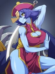 1girls blue_skin breasts cleavage darkstalkers female female_only hsien_ko jiangshi lei-lei lei_lei mimitan_tokage purple_hair thighs