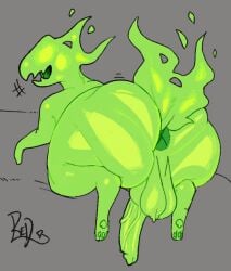 ass asshole balls feral green green_body green_skin horror_(nuclear_throne) jagged_mouth jagged_teeth large_ass looking_back looking_back_at_viewer male male_only no_eyes nuclear_throne pawpads paws penis redactedinlight tail vein veiny_penis