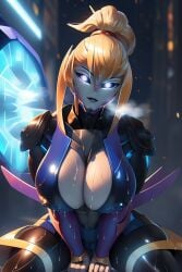 1robot_girl ai_generated arcee arcee_(prime) big_breasts blonde_hair cleavage female female_only large_breasts looking_at_viewer metal_breasts robot_humanoid roger1011 samus_aran_(cosplay) transformers transformers_prime