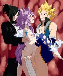 1girls 2boys anal black_hair blonde_hair blush breasts clothed_male_nude_female double_anal double_penetration dragon_force fairy_tail female group_sex male multiple_boys nipples open_mouth penetration penis pink_hair pussy rogue_cheney sex small_breasts sting_eucliffe straight transformation uncensored wendy_marvell wendy_marvell_(dragon_force)