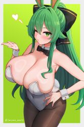 1girls breasts bunny_ears bunny_girl bunnysuit female green_eyes green_hair huge_breasts light-skinned_female light_skin long_hair marota_(imyme_maro) original original_character thick_thighs