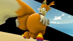 1boy 3d anthro ass ass_focus ass_grab big_ass big_balls big_butt bubble_butt doppoarts femboy fox furry huge_ass huge_balls huge_butt male_only rainbow_clothing sega solo sonic_(series) sonic_the_hedgehog_(series) squatting tail tails tails_the_fox