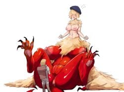 absurd_res anthro anus areola big_breasts blonde_hair blush breasts claws delicious_in_dungeon dragon dungeon_meshi falin_touden falin_touden_(chimera) female fur genitals hair hi_res human hybrid mammal menyang mythological_creature mythological_scalie mythology nipples nude pussy scalie smile spread_legs spreading