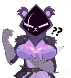 angry angry_face belly_button big_breasts boob_squish breast_squish breasts_press building confusion fortnite pencil raven_team_leader tagme_(artist)