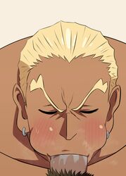 2boys animated bara blonde_hair blowjob blowjob_face blush cheek_bulge closed_eyes cock_gobble cock_hungry cum cum_hungry cum_in_mouth deepthroat drooling earrings fellatio gamagoori_ira gay giving_head going_down_on hair kill_la_kill male male_only mostly_offscreen_character mouth_full_of_cock mouth_full_of_cum mouthful multiple_boys muscle muscles nude oral oral_sex penis penis_in_mouth pierced_ears piercing pov pubic_hair saliva spread_legs sucking_off swallowing_penis_while_deepthroat tan tan_skin tanned uncensored wince yaoi