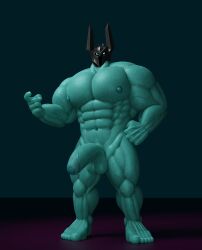 1boy 3d 3d_model balls bara big_balls big_penis erection green_body green_skin helmet horned_helmet juggernautuntpb league_of_legends male male_focus male_nipples male_only mordekaiser muscular_male nipples nude penis riot_games solo_male