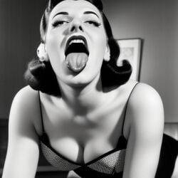 50's_theme ai_generated cum_target housewife milf tongue tongue_out