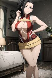 ai_generated bedroom big_breasts boku_no_hero_academia curvaceous momo_yaoyorozu my_hero_academia posing standing yaoyorozu_momo yaoyorozu_momo_(hero_outfit)