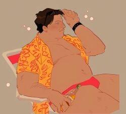 alcohol bare_torso brown_hair chubby_male daddy dilf fat_man god-splatter_(artist) himbo male_only mark_hoffman mature_male partially_clothed saw_(series) straight_hair tan_body