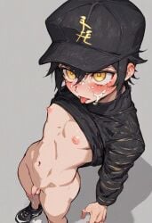 1boy after_blowjob ai_generated anime anime_style ass balls ballsack big_butt black_hair bottomless_male butt cock cum_on_face cum_on_tongue cute_penis face_down femboy flaccid_penis foreskin gay golden_eyes golden_femboy goldenfemboy human intact kanji m4rvines male male_nipples male_only original original_character partially_retracted_foreskin penis pre_cum precum scrotum seductive shaved_crotch shirt_up showing_penis small_tits smooth_penis solo teenager testicles tiny_penis tongue tongue_out twink uncut yaoi yellow_eyes