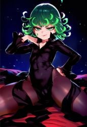 1girls ai_generated female female_only goth goth_girl green_hair hentai_hell mosquito_bites one-punch_man perky_nipples petite petite_body petite_breasts petite_female small_breasts smile tatsumaki tsunoko_(artist) young_looking_female