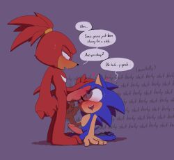 2boys 2toastyyy big_penis blush cock_shock english_text erection knuckles_the_echidna male male_only multiple_boys penis penis_awe ponytail sega sonic_(series) sonic_the_hedgehog text uncensored yaoi