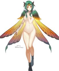 1girls ass_visible_through_thighs bare_arms bare_legs bettercommsoul boots breasts completely_nude edit elincia_ridell_crimea elincia_ridell_crimea_(resplendent) fairy_wings female female_only fire_emblem fire_emblem:_path_of_radiance fire_emblem:_radiant_dawn fire_emblem_heroes full_body green_hair legs looking_at_viewer medium_breasts naked_boots naked_footwear nintendo nipples nude nude_female nude_filter orange_eyes pussy short_hair sidelocks smile solo white_background wings