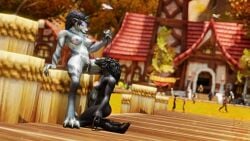 3d 3d_(artwork) blizzard_entertainment female/female furry kingofdracthyr naked naked_female outdoors outside public public_nudity tagme warcraft worgen worgen_female world_of_warcraft yuri