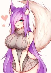 1girls big_breast big_breasts blue_eyes dirtykuro female female_only fox fox_ear fox_ears fox_girl fox_tail foxgirl foxykuro hair_covering_eye hair_covering_one_eye hair_over_eye hair_over_one_eye huge_breast huge_breasts kuro_(foxykuro) large_breast large_breasts long_hair_female long_purple_hair purple_hair purple_hair_female sweater sweater_only virgin_destroyer_sweater virgin_killer_sweater