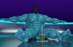 1boy 3d 3d_model balls bara big_balls big_penis cum cum_drip cum_dripping_from_penis erection genital_fluids green_body green_skin helmet horned_helmet juggernautuntpb league_of_legends male male_focus male_nipples male_only mordekaiser muscular_male nipples nude penis riot_games solo_male