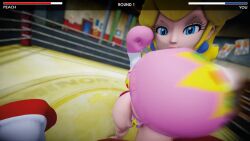 1female 1male 3d big_breasts big_hips bikini blonde_hair boxing boxing_gloves boxing_ring earring female_focus fight fighting gameplay_mechanics light-skinned_female male_pov mario_(series) mixed_boxing mmd pink_bikini pink_boxing_gloves pov princess princess_peach punching_face red_boxing_glove ryona strong_woman swimsuit thighs ultimabox