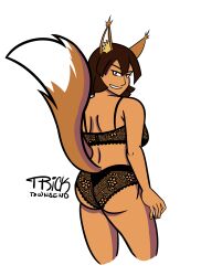 ass brown_hair female female_only fox_ears fox_girl fox_tail lace_panties lingerie panties roxy_(tricktownsend) tan_skin tricktownsend(artist) underwear