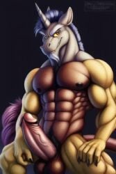 ai_generated anthro bagheera682 big_balls big_penis discord_(mlp) dragon humanoid_genitalia humanoid_penis looking_at_viewer muscular muscular_anthro muscular_male my_little_pony my_little_pony_friendship_is_magic penis pinup solo_male