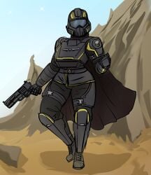 armor boots color curvy diklonius female helldiver_(helldivers) helldivers helldivers_2 helmet pistol sketch soldier thick_thighs voluptuous weapon