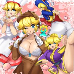 1girls 2020s artist_name ass blonde_hair blue_eyes bow bow_bra bra breasts chef_hat cleavage closing_eyes cum cum_on_face detective detective_peach earrings female female_focus jpeg kung-fu_peach looking_at_viewer mario_(series) multiple_outfits norishiitsu one_eye_closed one_leg_raised one_leg_up open_clothes open_mouth pantylines patissiere_peach princess_peach princess_peach:_showtime! stella_(princess_peach:_showtime!) swordfighter_peach white_bra white_pants wink winking_at_viewer