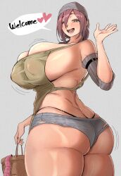 1girls ass big_ass big_breasts blush breasts busty cleavage condom curvaceous curvy curvy_body curvy_female curvy_figure efto_(pixiv) english english_text female huge_ass huge_breasts large_ass large_breasts one_eye_closed original original_character text thick_thighs thighs voluptuous