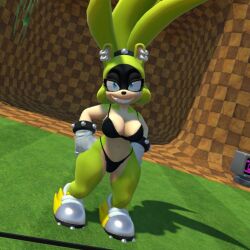 3d 3d_(artwork) big_breasts bra breasts chunkerbuns female furry gloves nipple_piercing ponytail sega sharp_teeth shoes sonic_(series) surge_the_tenrec thong topless_female