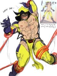1boy adapted_costume baimonbluewhale bara blush boots gloves hairy james_howlett jwtetsy large_pectorals logan_(x-men) male marvel muscles muscular muscular_male nipples pectorals reference_image revealing_clothes solo wolverine_(x-men) x-men