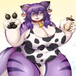 big_breasts boba_tea breasts cow_print female furry huge_breasts one-piece_swimsuit shibaemonxsk tagme thick_thighs wide_hips