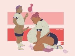 after_fellatio bbw big_ass big_breasts cum cum_drip cum_in_mouth cum_inside dark_skin glasses gym_clothes gym_shorts huge_breasts muscular_female pink_hair purple_hair school_uniform size_difference small_dom_big_sub smaller_male sports_uniform straight taller_girl tape_draws