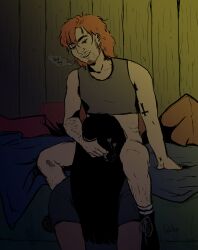 2boys cunnilingus cuntboy dim_lighting eating_pussy metalocalypse nathan_explosion on_bed oral_sex pickles_the_drummer praise praise_kink punk_atrophy pushing_head_down smoking yaoi