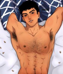 1boy armpit_hair athletic_male black_hair chest_hair guido_mista jojo's_bizarre_adventure looking_at_viewer male male_nipples male_only muscular pov_eye_contact solo vento_aureo