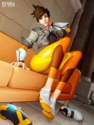 3d b9n female foot_fetish lena_oxton overwatch overwatch_2 shoes_removed socks socks_and_shoes tracer