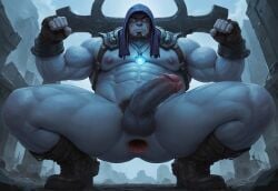 1boy abs ai_generated anal_gape anus balls bara barazoku body_hair boots cemetery erect_penis erection facial_hair fingerless_gloves fist fists_clenched flexing gape gaping gaping_anus graveyard hood humanoid league_of_legends legs_apart legs_open legs_spread low-angle_view male mostly_nude muscle muscles muscular muscular_humanoid muscular_male necklace night nipples nude pecs penis perineum pubes riot_games solo spread_legs squatting stable_diffusion yorick