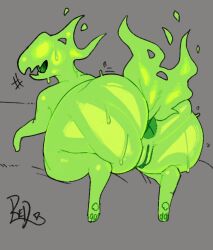 ass asshole balls female female_only green green_body green_skin horror_(nuclear_throne) jagged_mouth jagged_teeth large_ass looking_back looking_back_at_viewer no_eyes nuclear_throne pawpads paws penis pussy redactedinlight sweat sweaty sweaty_ass sweaty_butt tail vein veiny_penis