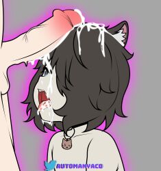 automanyaco blue_eyes cat_ears cum cum_in_mouth femboy latam_virtual_youtuber male nalfy_(vtuber) penis_on_face penis_out virtual_youtuber vtuber