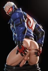 ai_generated anus ass bara barazoku bare_legs behind_view below_view big_penis blizzard_entertainment bottomless bottomless_male dangling_penis dangling_testicles gay grey_hair jack_morrison juicy_bara light-skinned_male light_skin male masked masked_male mature mature_male muscular muscular_male naked naked_male nude nude_male offering offering_to_viewer older_male open_clothes open_jacket overwatch overwatch_2 pants_down pants_pull penis pixie_cut revealing revealing_clothes short_hair showing_ass soldier_76 spread_anus spread_ass spread_legs spreading white_hair yaoi