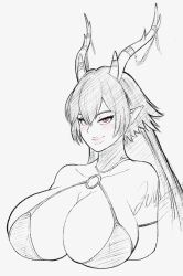 1girls black_hair devora_mori female female_only horns huge_breasts monochrome red_eyes streamer virtual_youtuber vtuber zeldahunternsfw