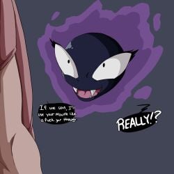 dialogue fangs female feral floating_head gastly ghost human human_male interspecies inuyuru male male/female nintendo pokemon pokemon_(species) pokephilia wide_eyed wide_open_eyes