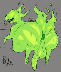 ass asshole balls feral green green_body green_skin horror_(nuclear_throne) jagged_mouth jagged_teeth large_ass looking_back looking_back_at_viewer male male_only no_eyes nuclear_throne pawpads paws penis redactedinlight sweat sweaty sweaty_ass sweaty_butt tail vein veiny_penis