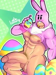 bara big_balls big_penis brawl_stars bunny_ears bunny_grom bunnysuit easter gay grom_(brawl_stars) male_focus muscles muscular muscular_male