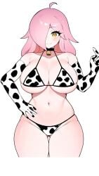 ai_generated big_breasts big_thighs bikini bra cow_girl female female_focus female_only girl looking_at_viewer micro_bikini neneefthy pink_hair posing posing_for_the_viewer redraw smile smiling virtual_youtuber vtuber white_panties yellow_eyes