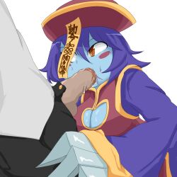 1boy 1girls blue_skin chinese_clothes darkstalkers fellatio hat hsien_ko jiangshi kawaiikittychan lei-lei lei_lei oral oral_sex sucking sucking_penis