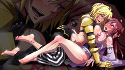 2girls areolae blonde_hair blush breasts breasts_out dimaria_yesta erza_scarlet fairy_tail female females_only head_grab hourglass_figure kantarella large_breasts large_nipples long_hair multiple_girls nipples open_mouth red_hair saliva saliva_string shiny_skin short_hair symmetrical_docking tongue tongue_out whentai yuri zoom_layer