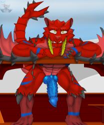 absurd_res anthro barioth biceps big_knot big_penis big_teeth blue_knot blue_markings blue_nipples blue_pawpads blue_penis capcom claws clothed clothing dragon duquedingo_(character) duqueofdingos erection european_mythology fangs flying_wyvern fur genitals hi_res huge_cock knot knot_root male male_focus male_only mammal markings monster_hunter muscular muscular_anthro muscular_male mythological_creature mythological_scalie mythology nipples nude pawpads pecs penis red_body scales scalie smile solo spiked_penis spikes spikes_(anatomy) spines tail teeth thick_knot thick_penis topless topless_anthro topless_male vein veiny_knot veiny_penis western_dragon white_body white_fur wings wyvern yellow_eyes