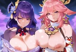 ai_generated big_breasts meiogun raiden_shogun thiccwithaq_(ai_style) yae_miko