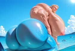 1boy ai ai_generated bara big_ass big_ass_(male) big_butt big_chest big_pecs blonde_hair bottom_heavy bottom_heavy_male busty busty_boy gay huge_ass huge_butt huge_chest huge_pecs male male_only male_with_breasts merman muscular muscular_chest muscular_male ocean outside rokudenashi_(style) rokuworshiper solo solo_focus water yaoi
