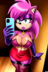 1girls ai_generated anthro ass bikini blue_eyes breasts female fishnet_stockings hedgehog lipstick magenta_fur mirror_selfie mobian_(species) piercing pink_hair rodent seductive seductive_look sega selfie skirt smile sonia_the_hedgehog sonic_(series) sonic_the_hedgehog_(series) sonic_underground tattoo thighs uuoouu