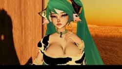 1girls 3d animal_ears animated big_breasts blue_eyes blue_hair breast_jiggle breasts cleavage close-up collar cow_ears cow_girl cow_print female female_only jiggle jiggling_breasts league_of_legends league_of_legends:_wild_rift light_skin no_bra peace_sign piercing riot_games ruler_on_stomach ruler_tattoo self_upload selfie smile solo sona_buvelle twintails video vrchat vrchat_avatar vrchat_model